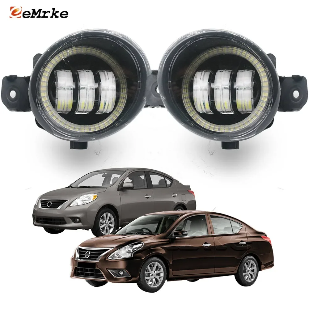 LED Fog Lights Angel Eye DRL for Nissan Versa Sedan Latio Almera Car PTF Lens Daytime Running Light Fog Lamp Left + Right