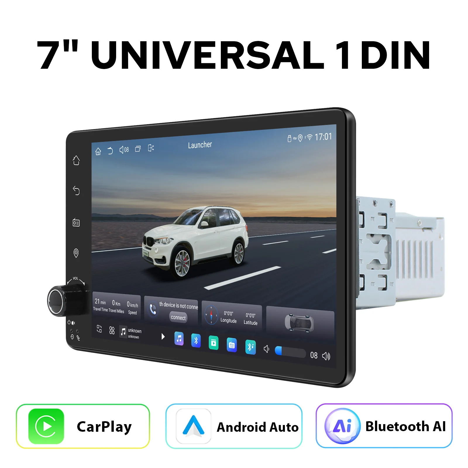 JOYING Universal 7 Inch Single DIN Android Car Radio StereoTouchscreen Multimedia Player Compatible with CarPlay & Android Auto
