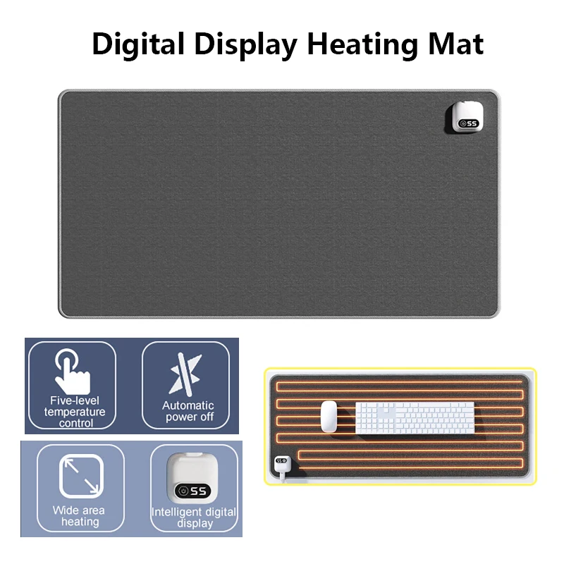 Heated Mouse Pad with Smart Digital Display Switch Writing Mouse Pad Five-Level Temperature Control Office Desktop Heating Pad