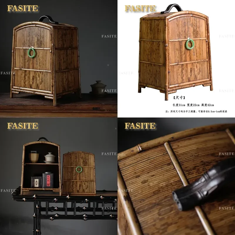 For Bamboo Tea Set Cabinet Handmade Tea Storage Cup Dust Box Kung Fu Tea Ceremony Accessories Furniture Organizer Display
