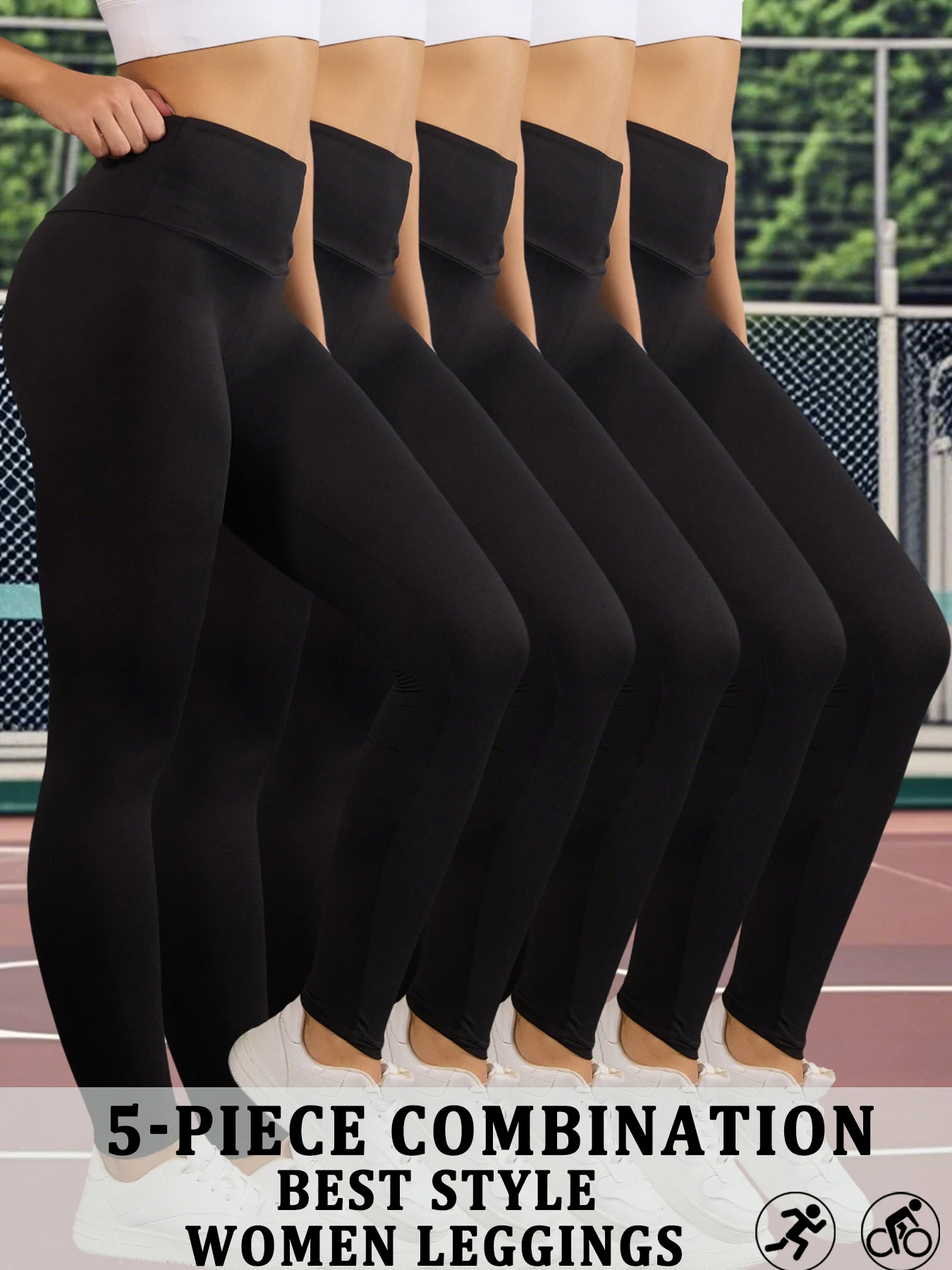 5 قطع من سراويل الضيقة النسائية فائقة النعومة عالية الخصر للتحكم في البطن واليوجا والجري الرياضية واللياقة البدنية #1