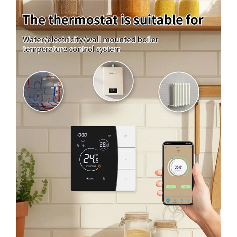 Controlador inteligente de termostato habilitado para wi-fi, com luz de fundo, bloqueio infantil para sistemas de aquecimento de piso à base de água