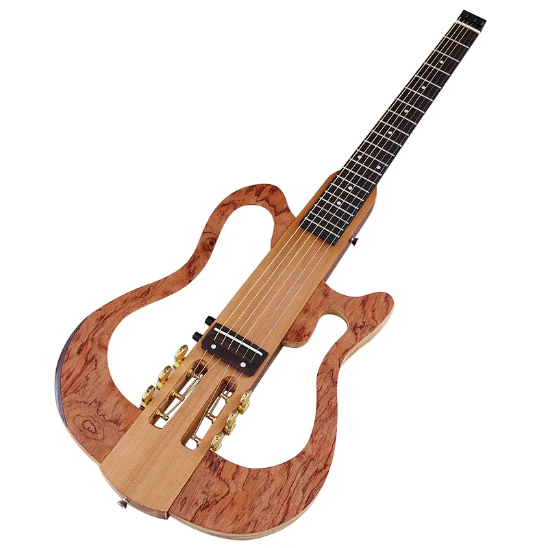 39-Inch 6-String Headless Foldable Folk Guitar Gloss Matt  Portable Detachable Travel Guitar Featuring Maple Ebony
