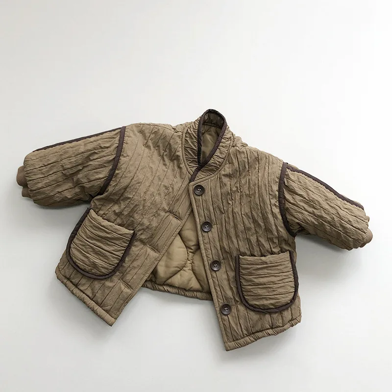 Korean Kids Down Jackets Vintage Double Layer Jacket Autumn Winter Boys Girls Cotton Padded Parka Children Warm Quilted Coat