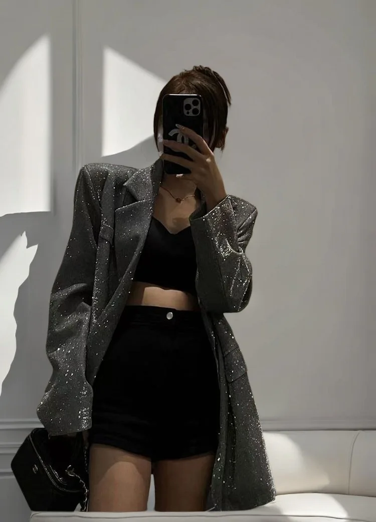 

Sequin Suits Blazer for Women One Button Business Casual Daily Outfits Party Dressy Blazer