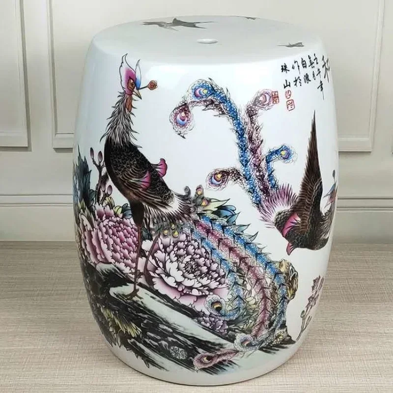 New Chinese Style Carved Pattern Ottoman Movable Living Room Accent Furniture Artistic Home Decor