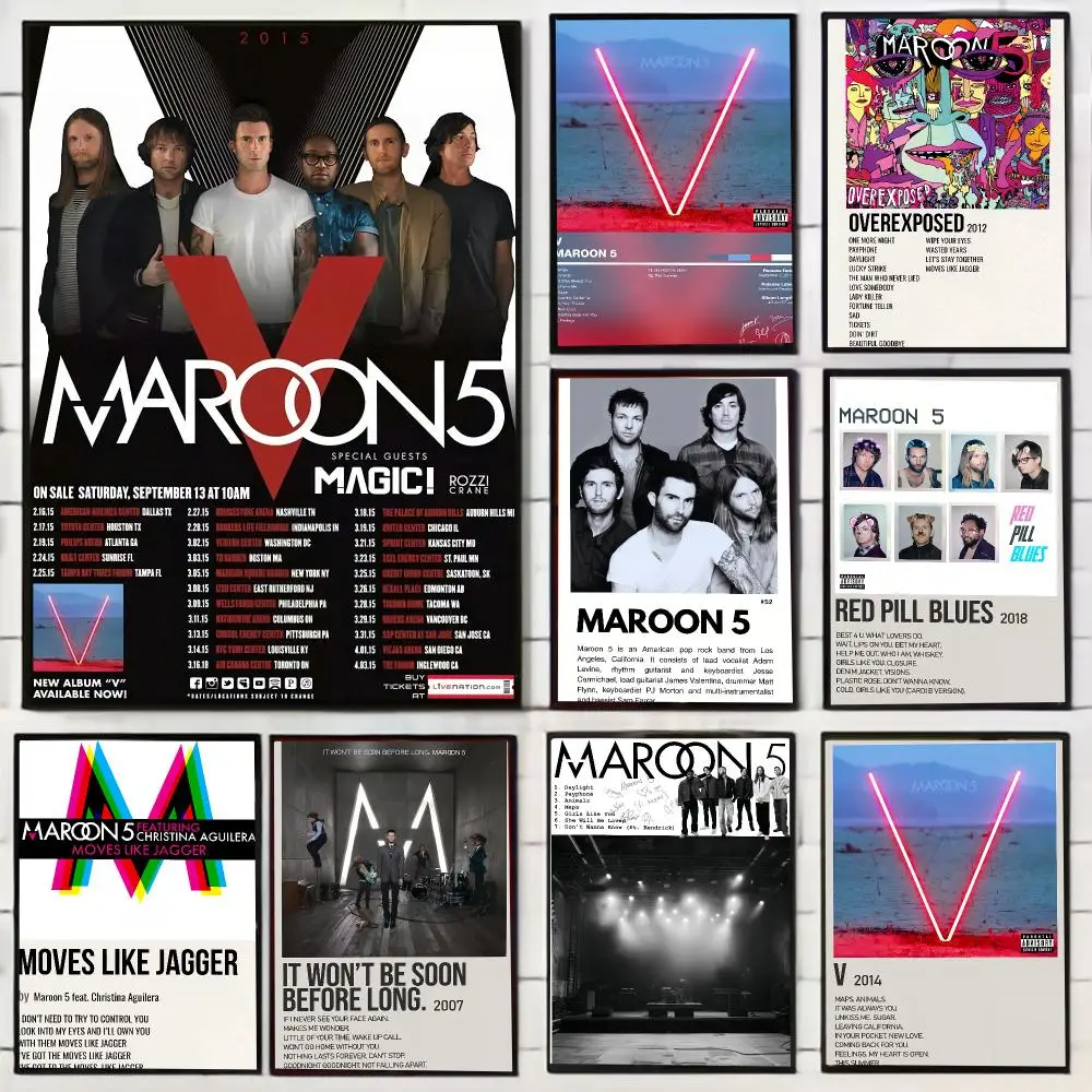 Pop Rock Band M-Maroon 5 Painting Calligraphy Stylish Wall Art Poster, Bedroom Living Room Home Decor Gift