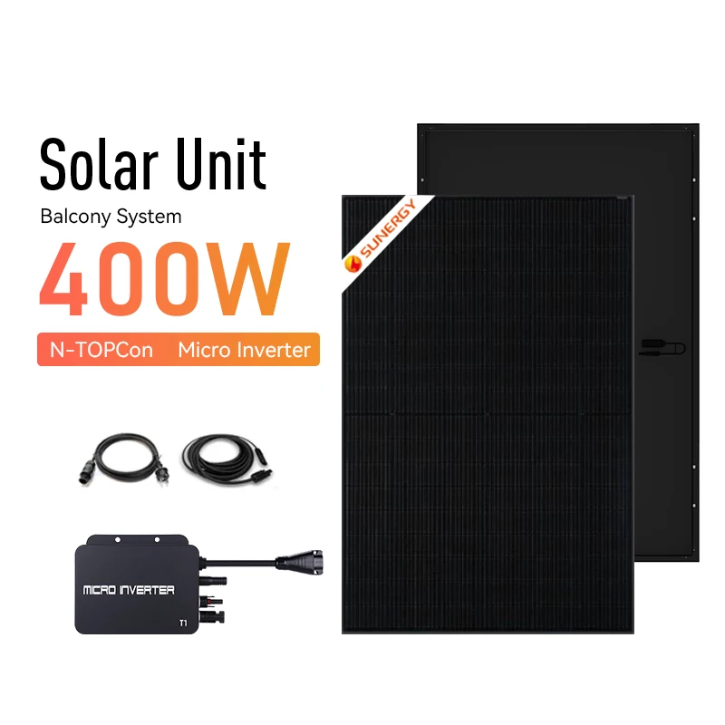 European WiFi Black Smart Balcony Solar Kit, High Efficiency On-Grid, Adjustable Mount Bracket