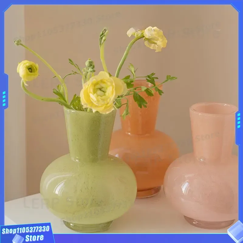 Green Quicksand Glazed Vase Dopamine Color Light Luxury Home Decor Living Room Desktop Flower Arrangement Ornament High Sense