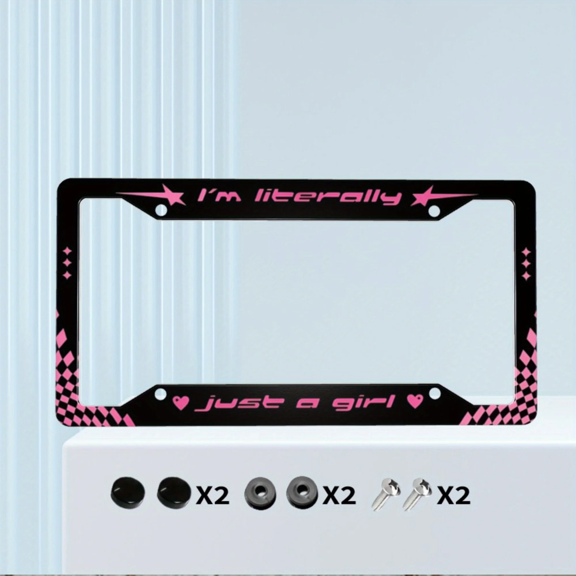 1pc Aluminum Fun License Plate Frame, Literally Just A Girl Metal Car Girl Y2K Meme Pink Racing, For Decoration, 31X16cm