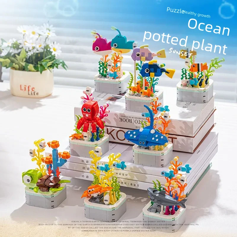 

Ocean World Small Particle Building Blocks Toy Clown Fish Lantern Fish Crab Turtle Room Decoration Boy's Birthday Gift