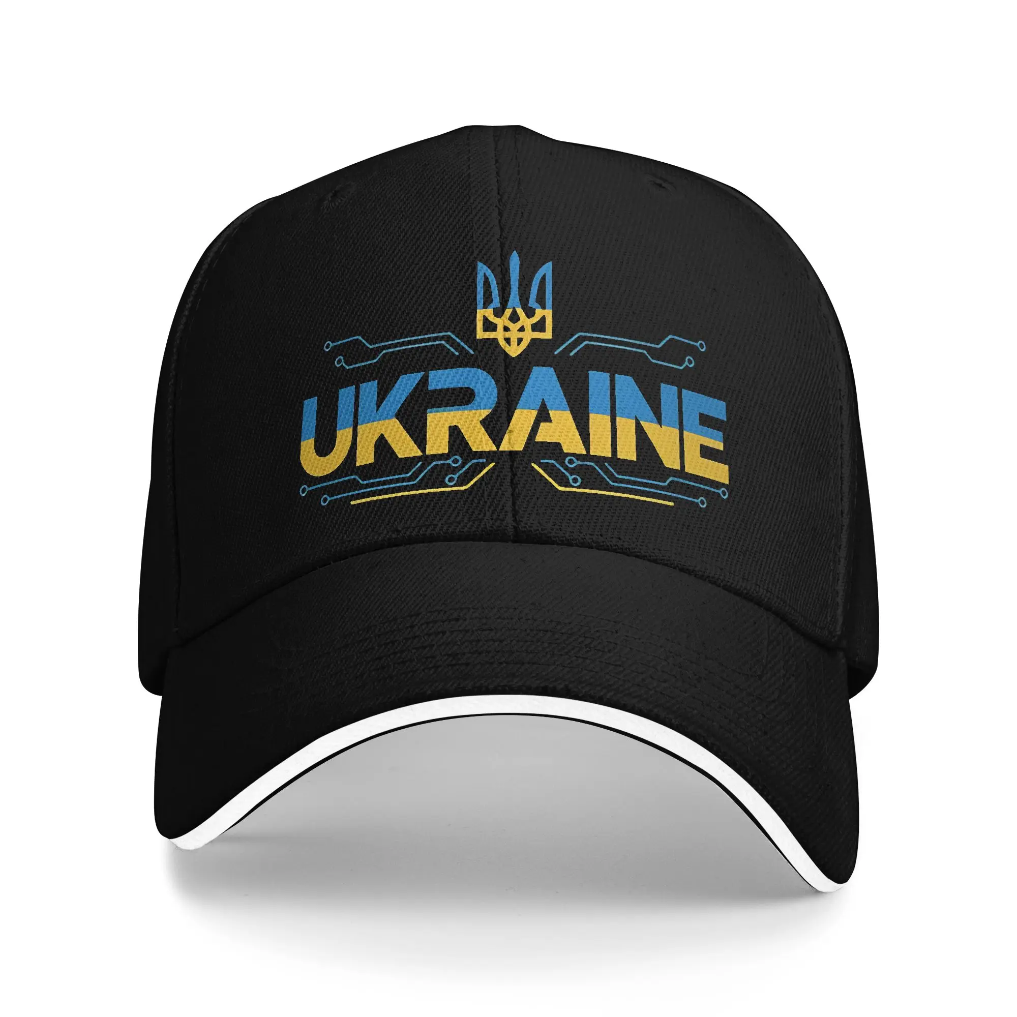 Dual Circuit Frame Ukraine Flag Text Tryzub Baseball Cap  Women Design Trucker Hat Summer Fashion Hunting Camping Baseball Caps