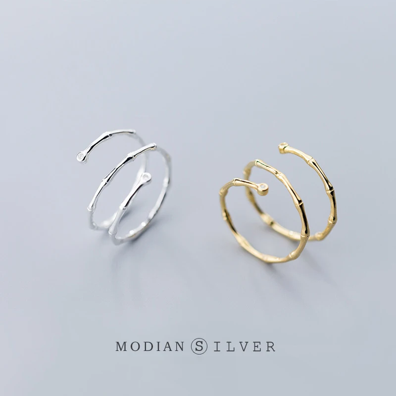 Modian Hot Fashion Authentic 925 Sterling Silver Minimalist Slub Rings For Women Open Adjustable Finger Ring Plant Fine Jewelry