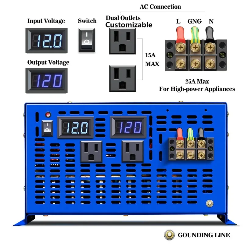 

Pure Sine Wave Inverter 5KW 24V 220V Off Grid Solar Converter 12V 36V 48V DC to 110V 130V 220V 230V 240V AC Home Appliance
