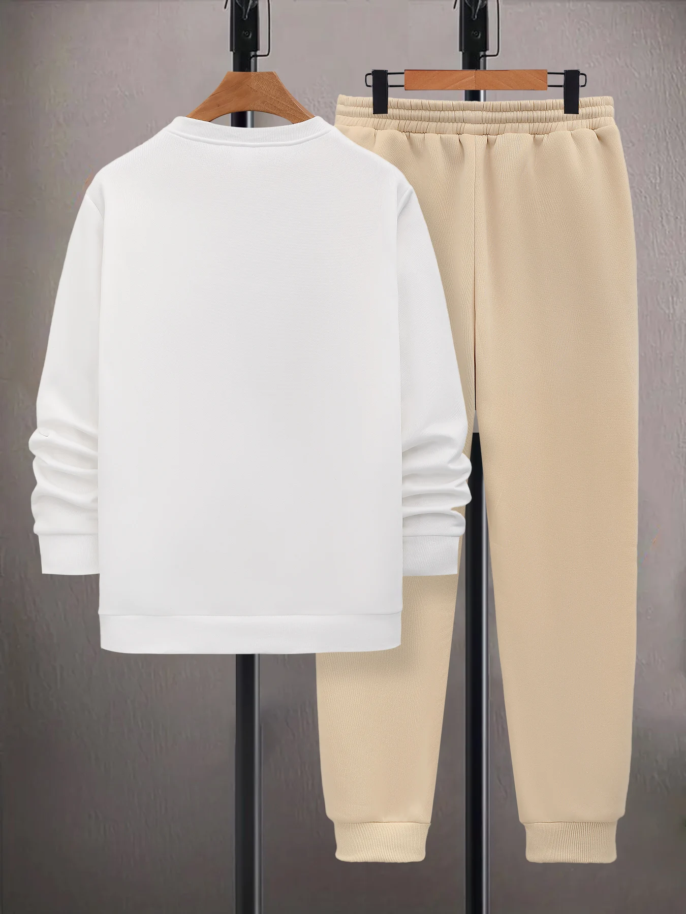 طقم هوديي مطبوع عليه مدينة لوس أنجلوس للرجال مع جيوب كاجوال للركض ملابس الشارع مكونة من قطعتين أبيض وكتلة ألوان رقبة مستديرة #3