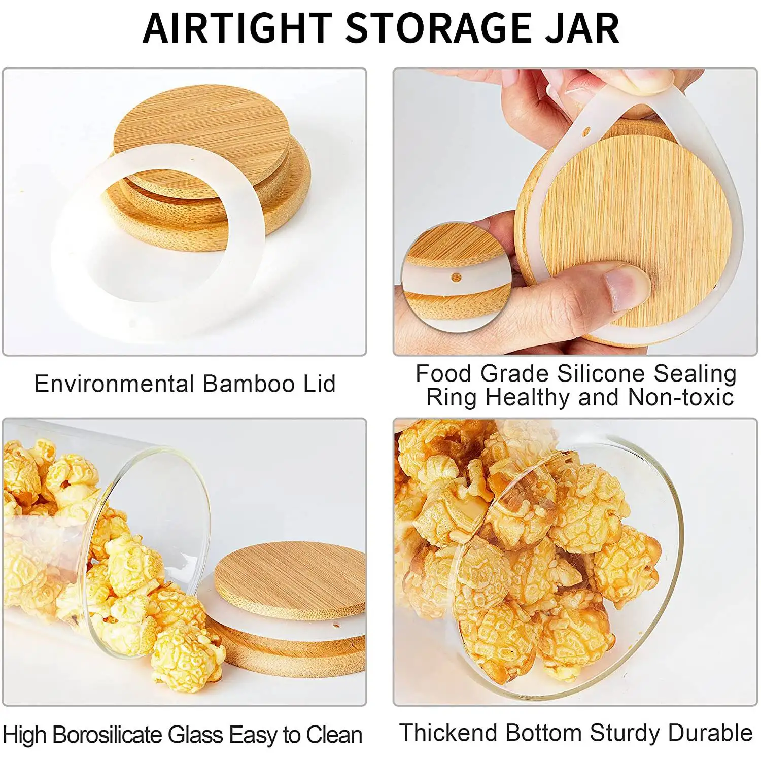 

12 Pack Glass Jars Set, Spice Jars With Bamboo Lids, Clear Glass Food Storage Containers, Kitchen Canisters Set