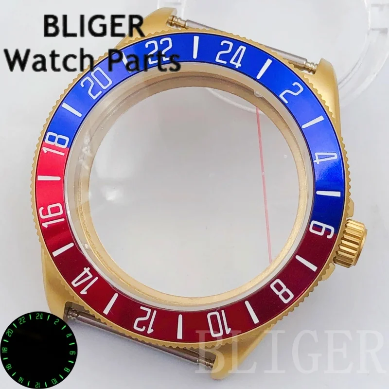 BLIGER 40 мм лягушка 100 м сталь с покрытием для дайвинга золото розовый черный матовый корпус часов куполообразный сапфир подходит для механизма NH34 NH35 ETA2824 PT5000