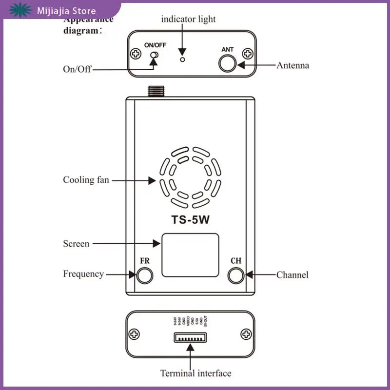 

TS-5W 5.8G 56CH Transmitter Wideband FM Modulate AV Transmitter Module Audio Video Transmitter Metal