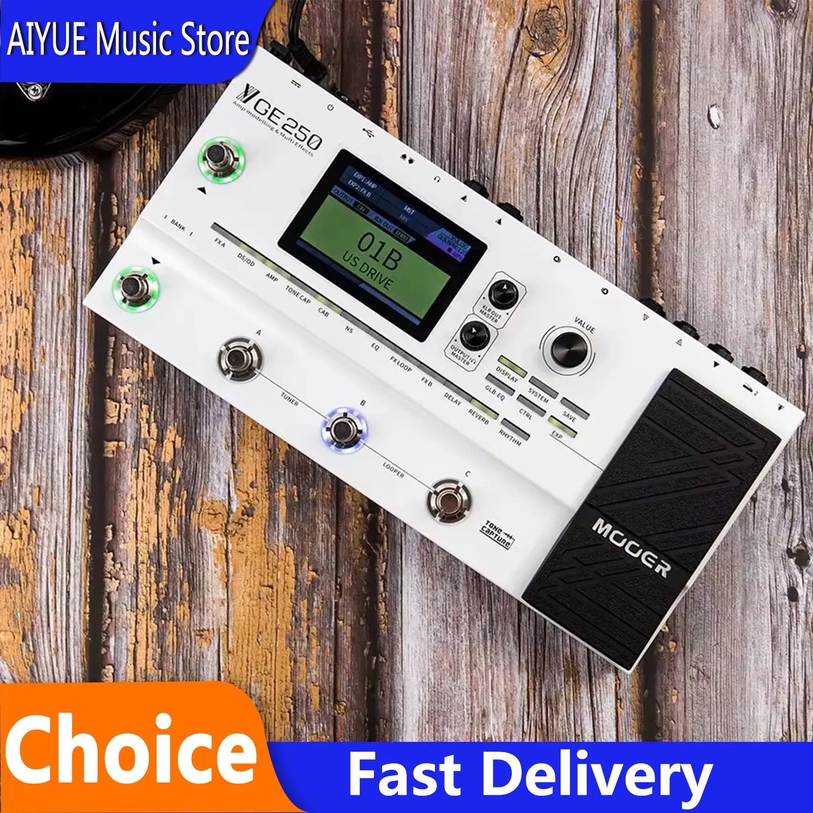 Pedal de Guitarra MOOER GE250 con Procesador de Modelado de Amplificador, 70 Modelos de Amplificador, 180 Efectos, 70s Looper, 32 IR, Amplificador Digital, Delay para Guitarra