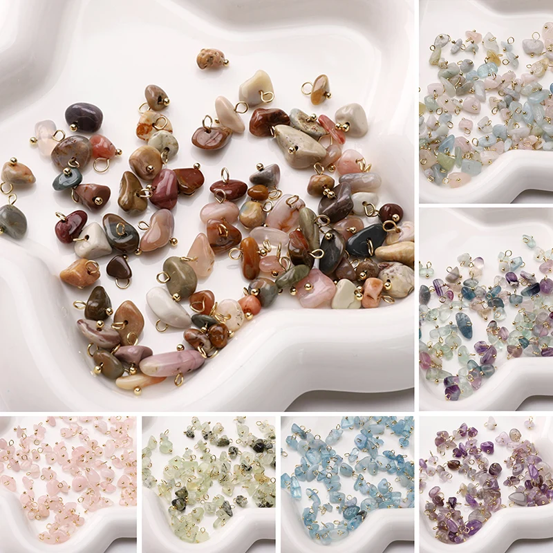 5Pcs 5-10mm Mini Natural Crushed Stone Color-Preserving Pendants for DIY Necklaces, Bracelets & Jewelry Making Accessories