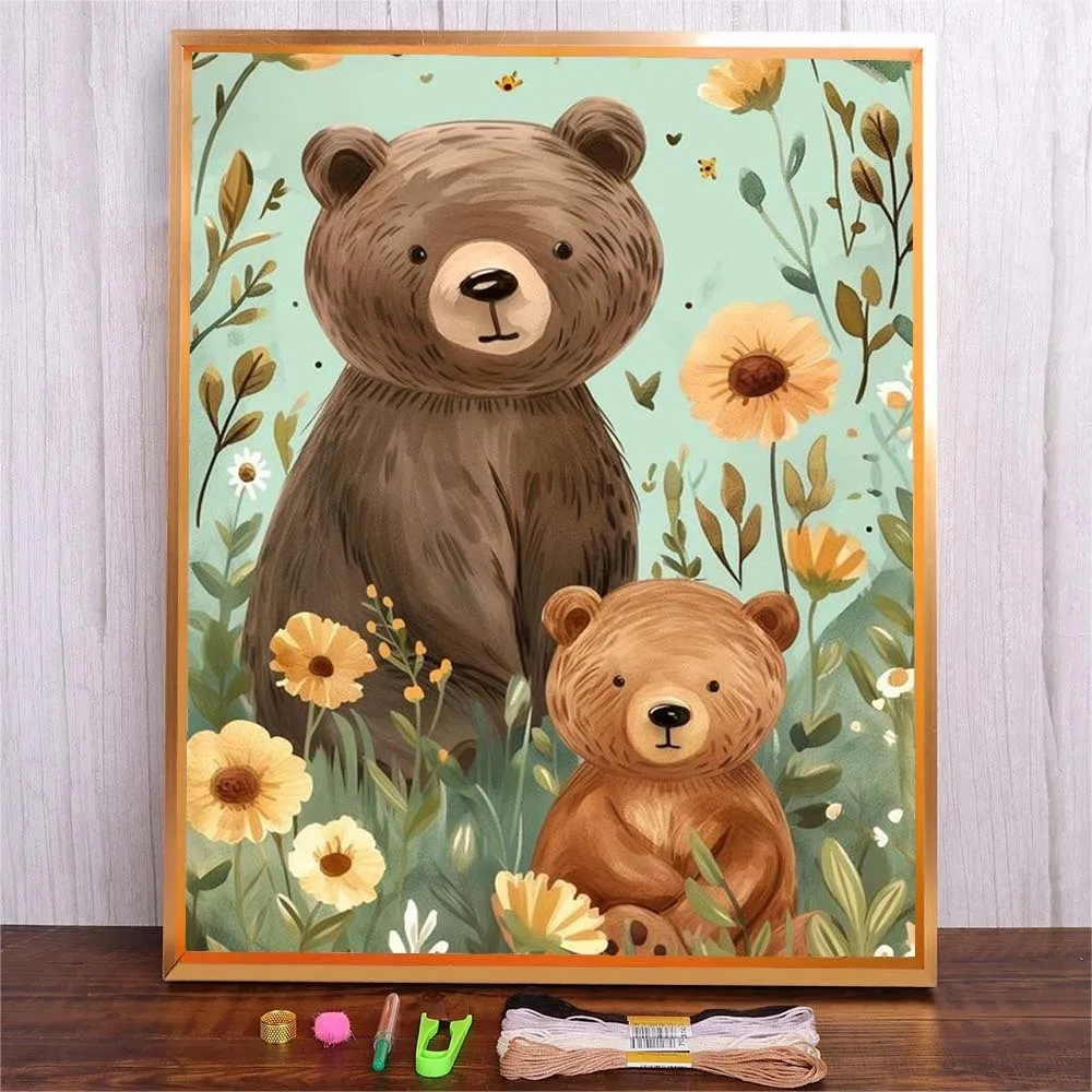 

11CT Cotton Thread Cross Stitch Kit 30x40cm Embroidery Art Handicraft For Kids Children Bedroom Cartoon Bear Adults Beginners