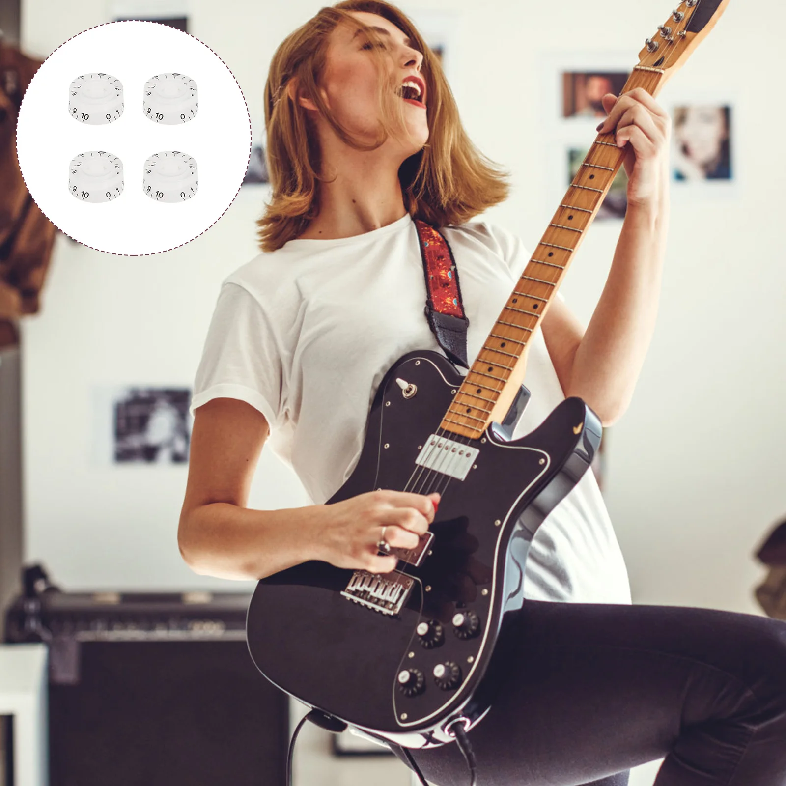 

4pcs Acrylic Volume Knob Control Electric Guitar Accessories Bass Potentiometer White Durable Replacement Caps Guitar Parts