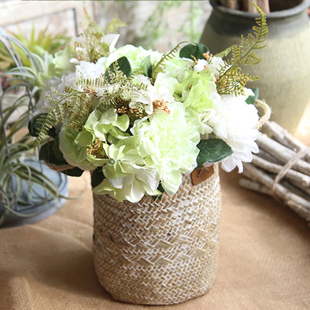 

White Big Handmade Seagrass Braided Basket Multifunction Laundry Storage Desktop Flower Pot Woven Basket Woven Flower Pot