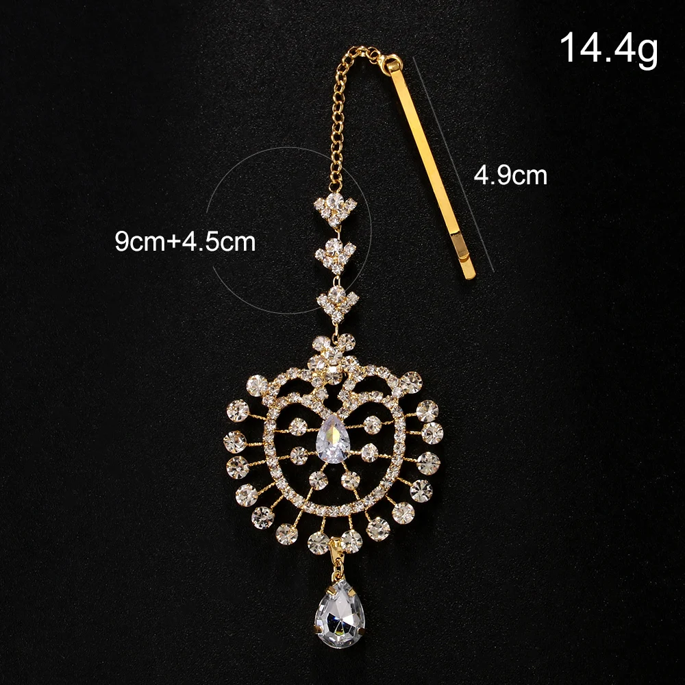 الزفاف قطرة الماء الجبين سلسلة تيارا الهندي إكسسوارات الشعر 2024 الفاخرة شرابة حجر الراين خوذة سلسلة للنساء هدية