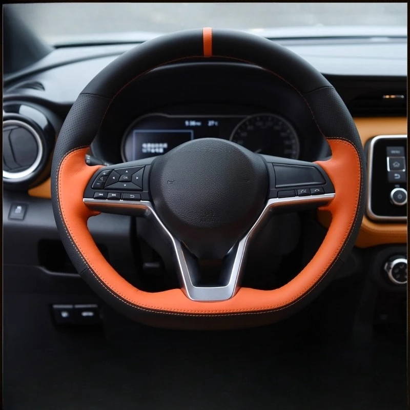 

For Nissan X-Trail Qashqai March Micra Kicks 2017-2019 Altima Teana 2019 Hand-stitched Genuine Leather car Steering Wheel Cover