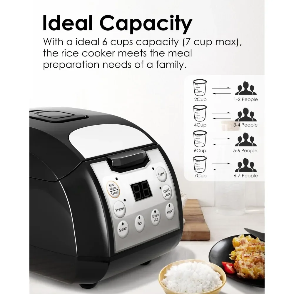 Rice Cooker with Stainless Steel Inner Pot, 6 Cup  Steamer Basket Steamer, 24H Delay Timer & Auto Keep Warm, Rice Cooker