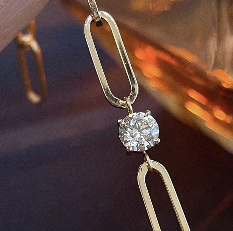 LUOWEND 100% 18K Yellow Gold Bracelet Fashion Chain Design INS Style Real Natural Diamond Bracelet for Women Fine Jewelry