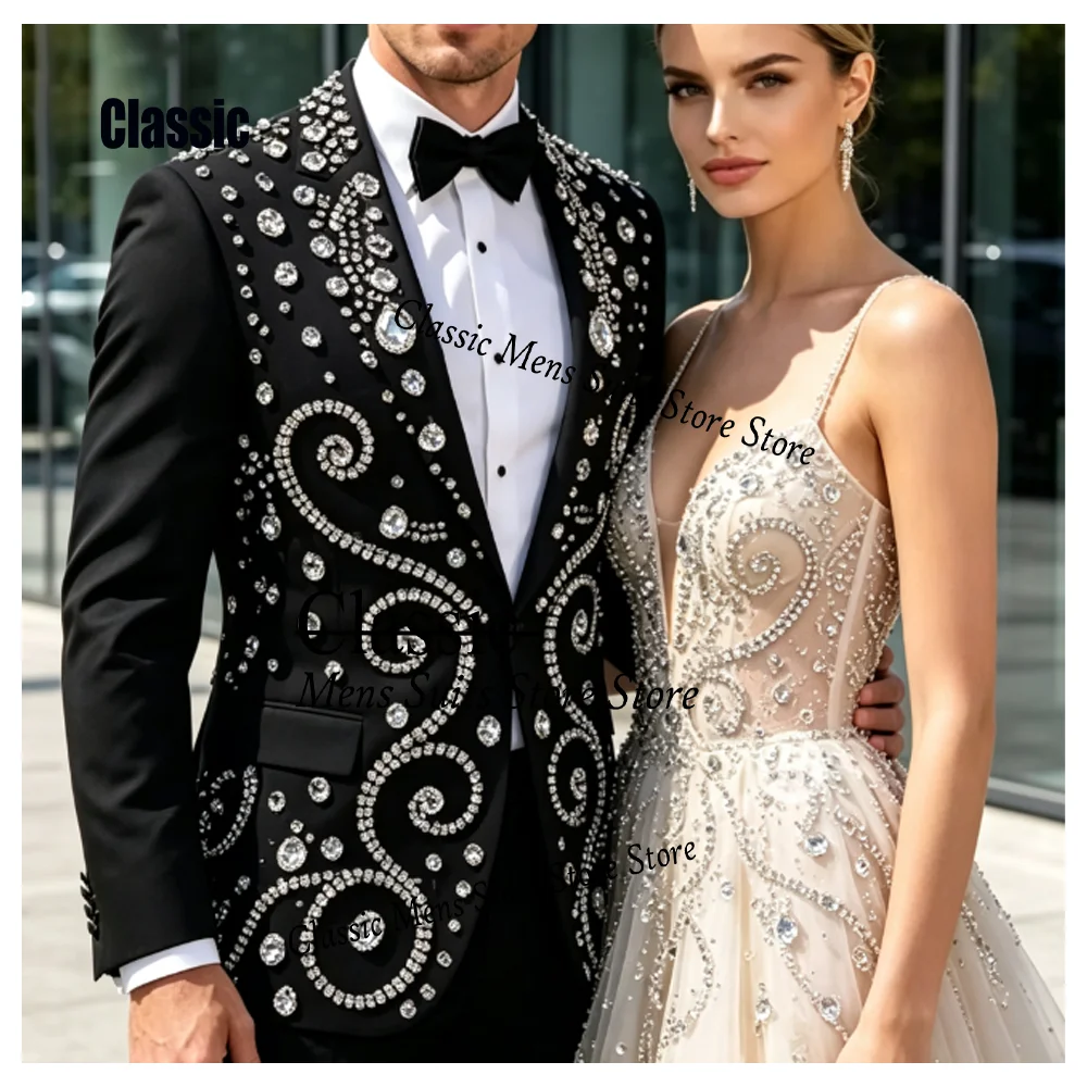 Exquisite Gem Corset Men Suits 2 Pieces Sets Male Party Blazers Customized Luxury Groom Wedding Tuxedos Slim Sequin Costume Homm