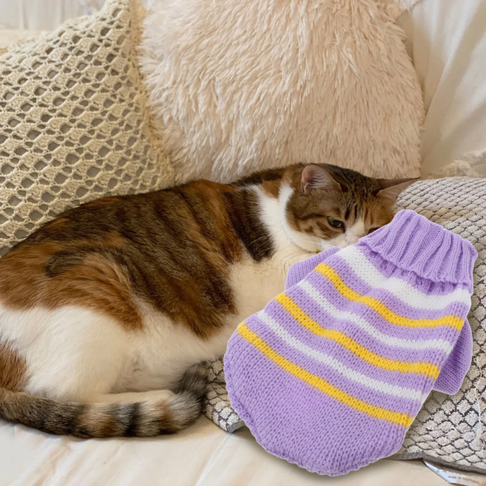 

Knitted Pet Sweater Cozy Collar Warm Cat Winter Clothes Small Dog Holiday Outfit Kitten Puppy Apparel