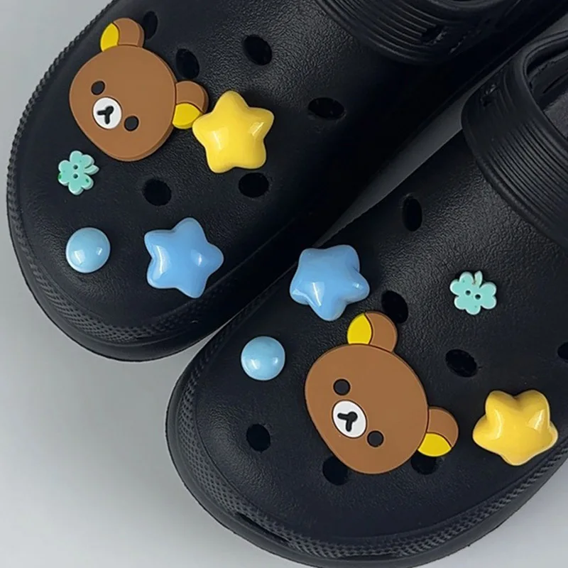10PCS Shoe Charms Set Accessories Hole Shoe Buckle Cute Cartoon Coffee Bear Shoes Decorations for Sandals Beach Bag DIY Gift