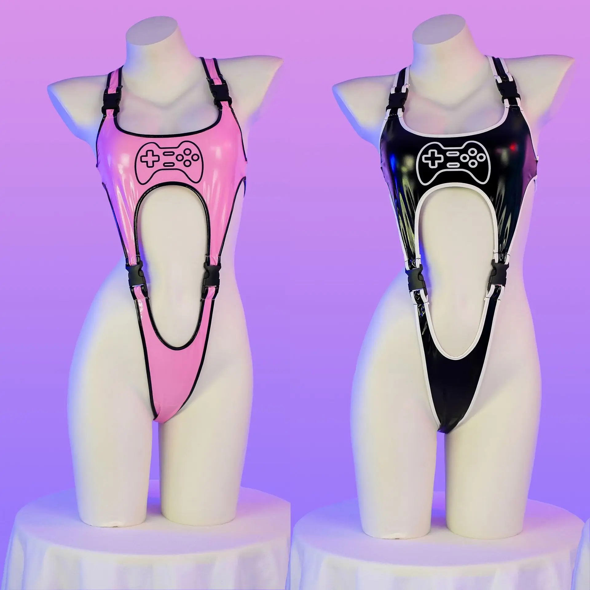 Anime Cartoon Game Controller High Leg Bodysuit Cosplay Women Buckle Leather Cyberpunk Swimsuit Pajamas Outfits Costumes view 6