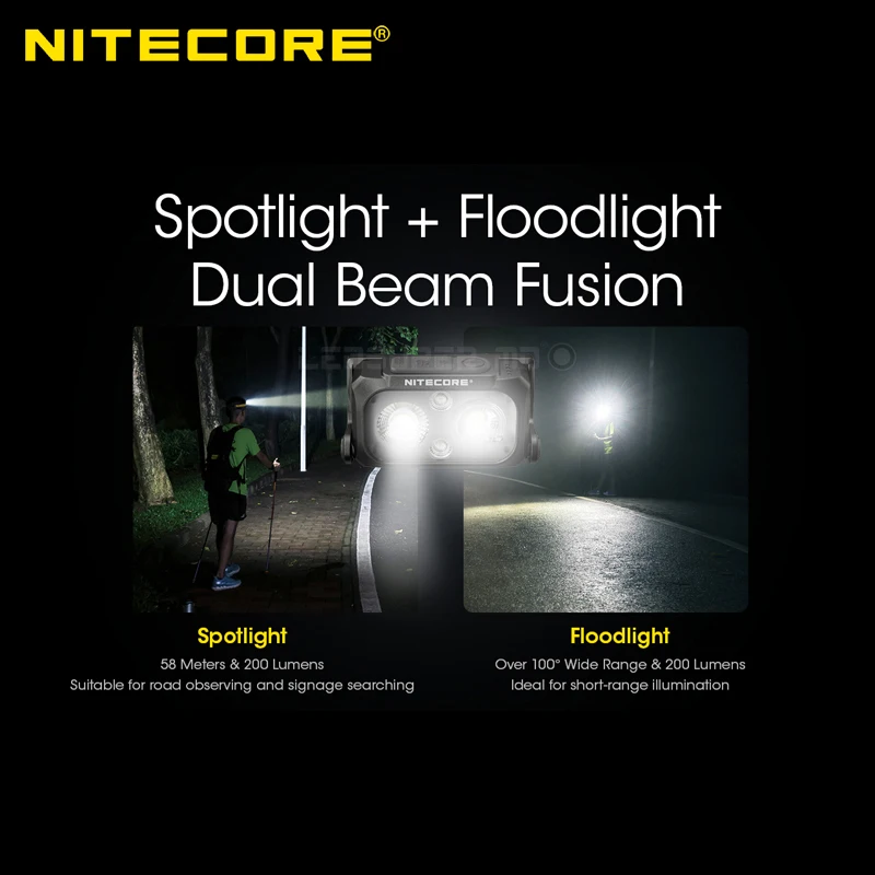 Ultra Lightweight NITECORE NU25 UL 400 Lumens Dual Beam USB-C Rechargeable Headlamp Built-in Li-ion Battery