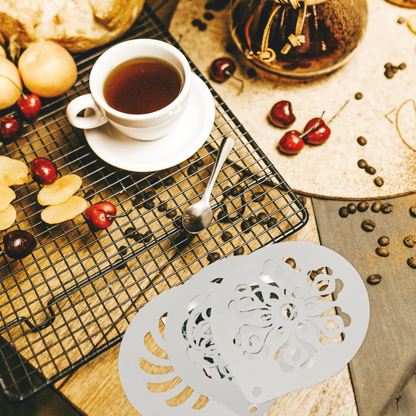 

3 Pcs Kitchen Coffee Latte Pieces Decorating Stencils for Lattes Silver Stainless Steel Drawing Mold