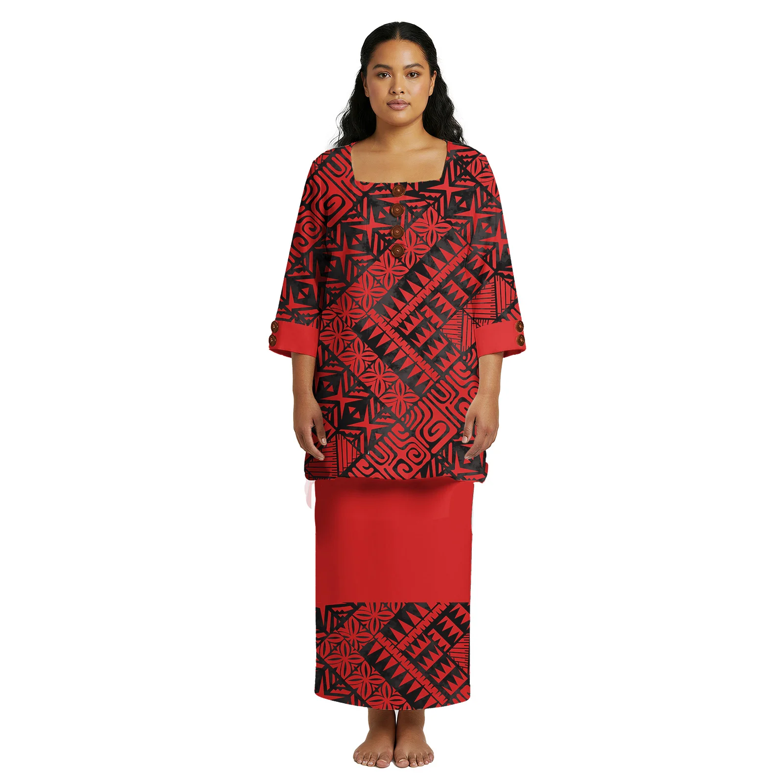 حجم كبير المرأة هاواي طباعة شاطئ فستان طويل مخصص تونغا بوليتاسي ساموا فساتين Elei القبلية فستان الحفلات قطعتين مجموعة