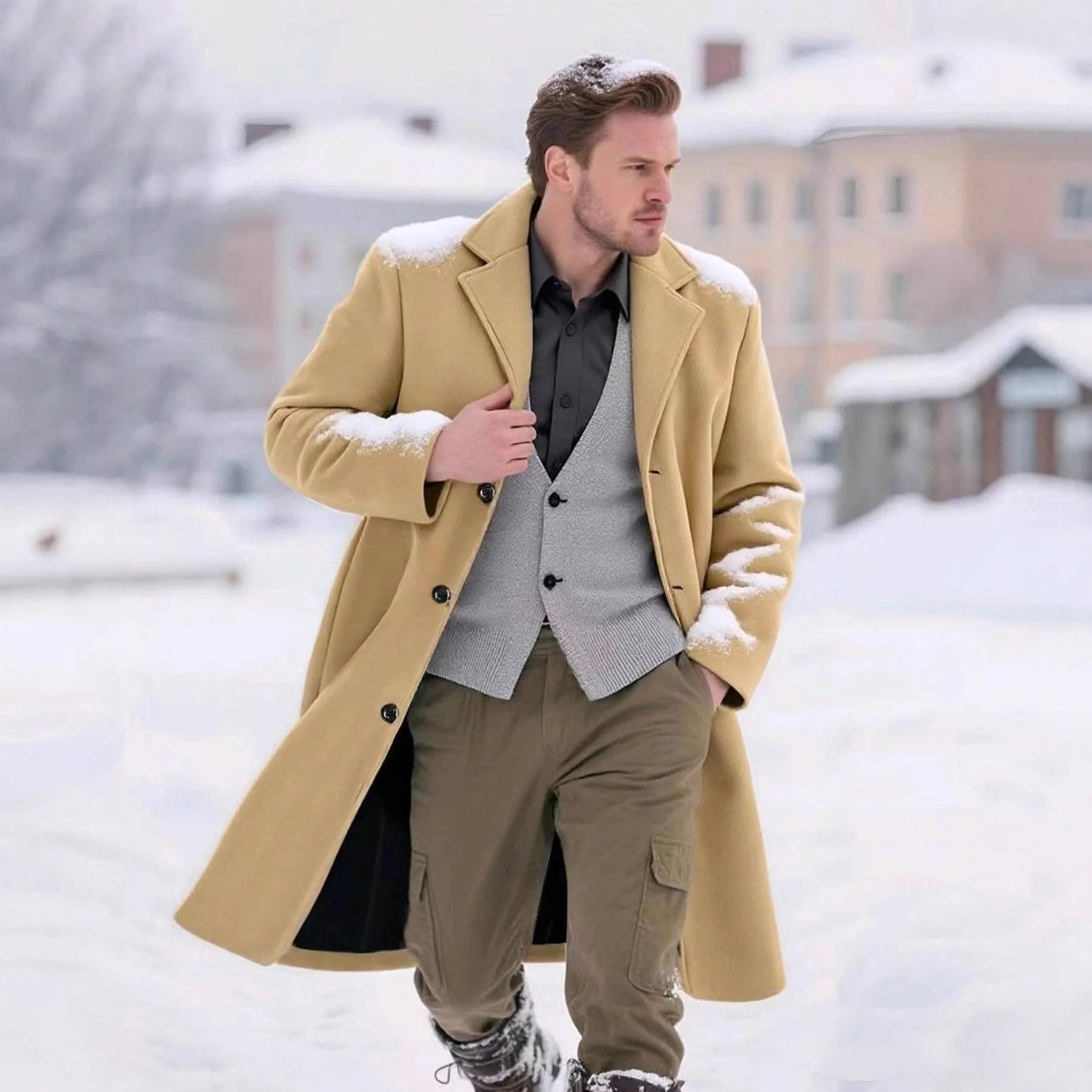Men's Party Casual Fashion Simple Solid Color Light Luxury Woolen Trench Coat