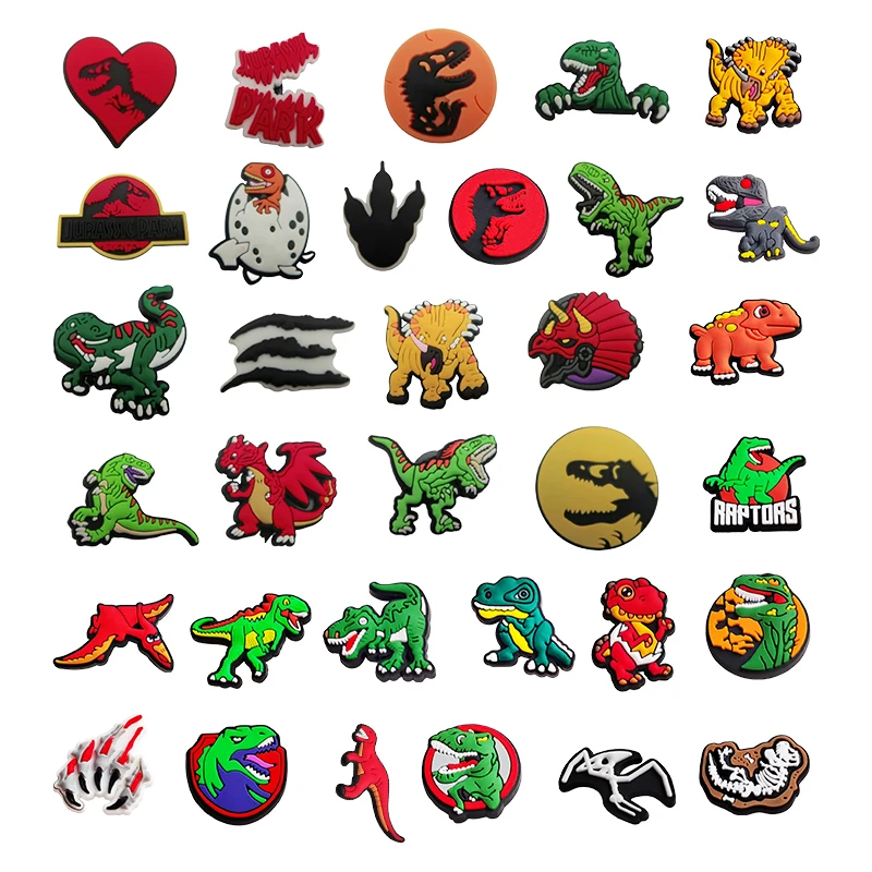 

11-100Pcs MINISO Jurassic Era Shoe Charms PVC DIY Shoe Accessories For Dinosaur Sandals Decoration Buckle Kids Friends Gifts