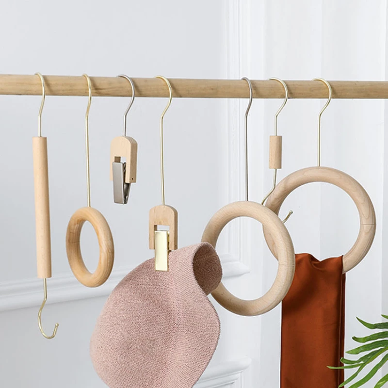 Creative Clothing Store Hook Solid Wood Multifunctional Bags Hats Clip Rack Korean Version Skirt Scarf Dress Log Hangers Storage