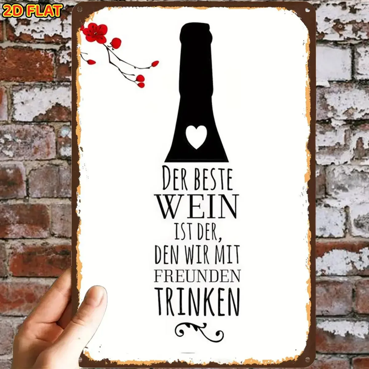 2D Flat, 2D Flat,1pc,Best Wine with Friends SignMetal Iron Sign, Pre-Drilled Holes, Suitable for Indoor, Garden,Outdoor, Home, O