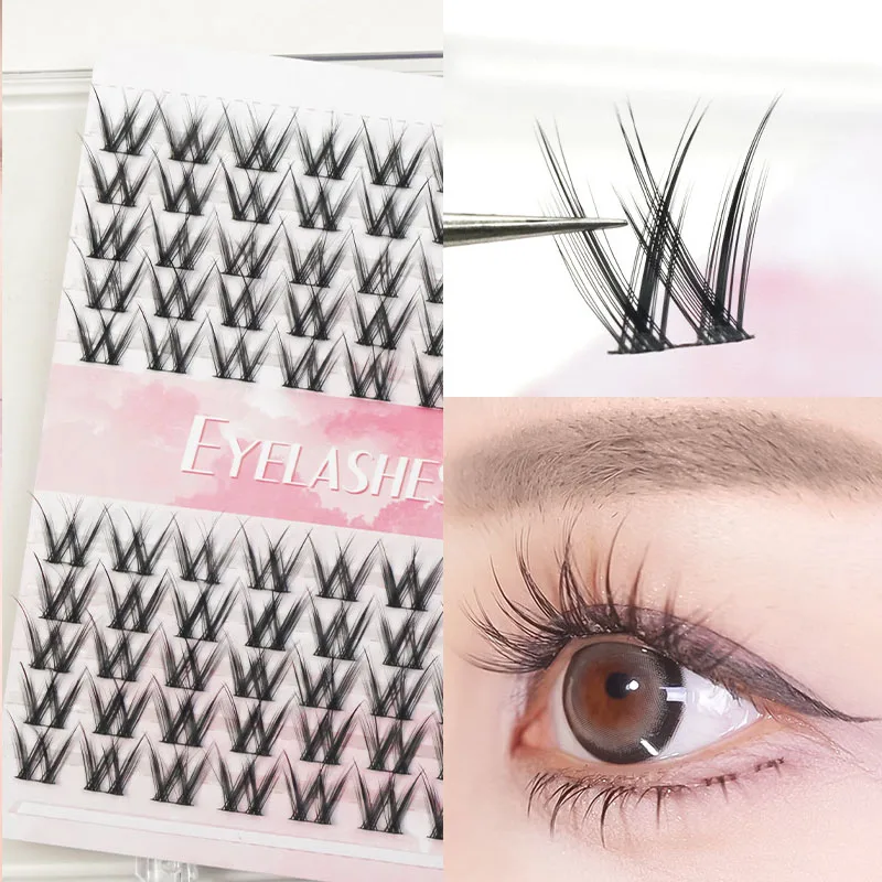 Kitten Ear Black Stem False Eyelashes Natural Simulation Single Cluster Cross Bushy Quick Patch Upper Lashes Makeup Tool