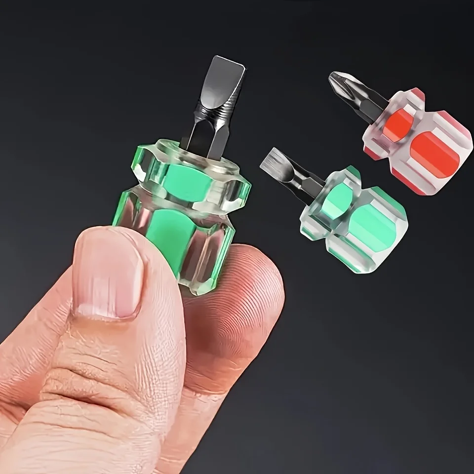 2pcs Portable Mini Short Handle Screwdriver Transparent Handle Radish Head Screwdriver Small Space Equipment Repair Tool