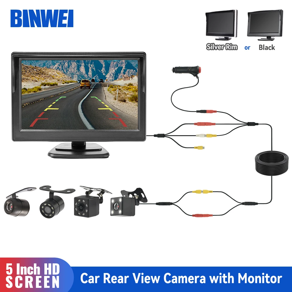 

BINWEI 5 Inch Car Monitor with Rear View Camera for Vehicle Video Parking LED Night Vision HD Reversing Camera Screen Display