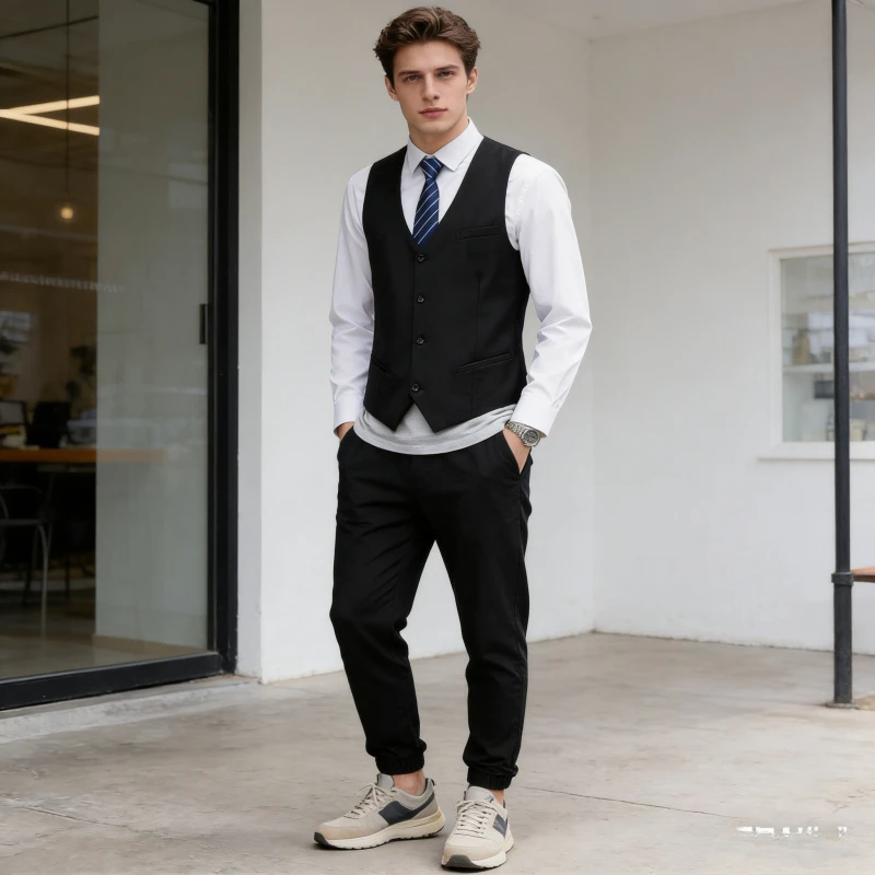 

Мужской однобортный жилет-блейзер без рукавов с V-образным вырезом, на пуговицах, деловой, приталенный, 2026