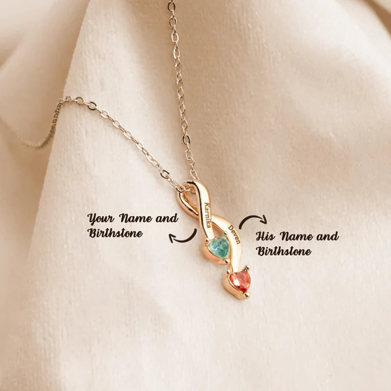 

Customized Birthstone Necklace Engraved Name Necklace Personalized Infinity Pendent Birthday Gift for Her Valentine's Day Gift