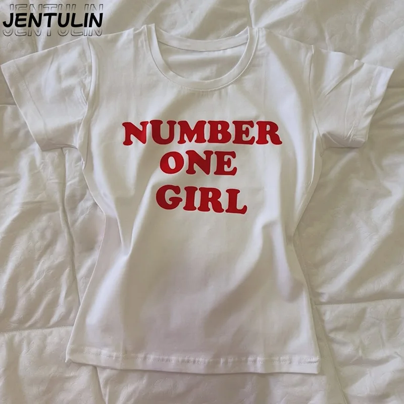 Korean Fashion Harajuku Number One Girl Graphic T Shirts Hip Hop Goth Crop Top Emo Girls Short Sleeves Punk Summer Women Clothes