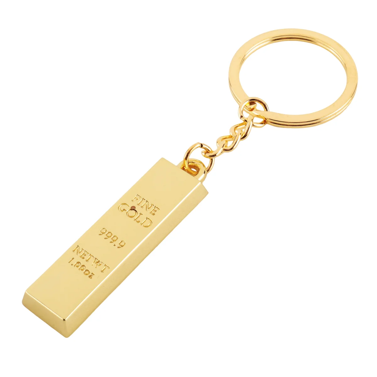 Faux 9999 Miniature Gold Tone Bar Pendant Key Chain Ring