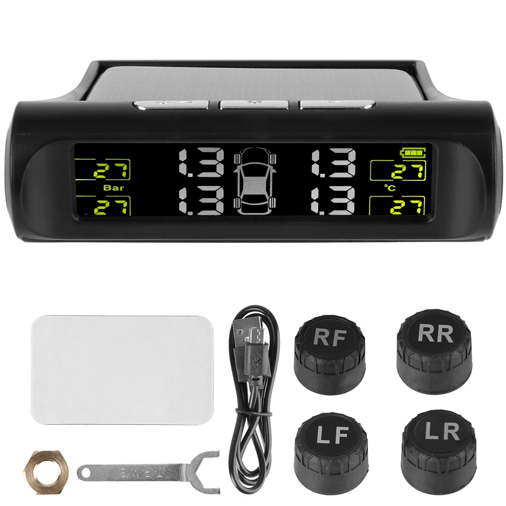 Bandenspanningscontrolesysteem Temperatuurwaarschuwing Nieuwe C Externe batterijversie Sensoren Solar TPMS Autobandenspanningsmonitor - afbeelding 1